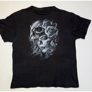 VTG Y2K Tattoo Witch Doctor Men's XL T-Shirt Skull Women Roses Voodoo Spider